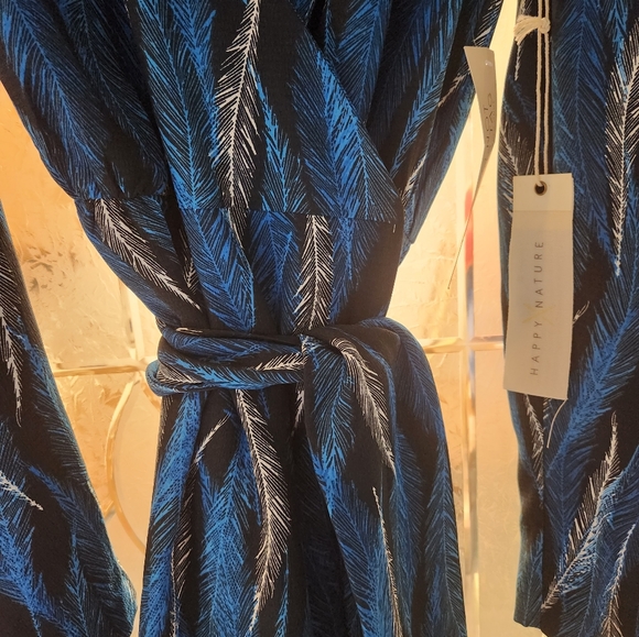 NWT Happy x Nature | Kate Hudson Alpha Wrap Maxi Dress Boho Blue Feather small - Picture 4 of 6